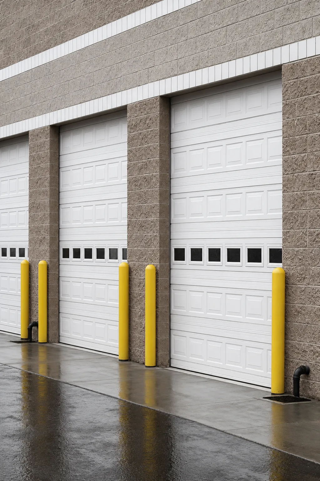 White sectional overhead garage door with embossed panels